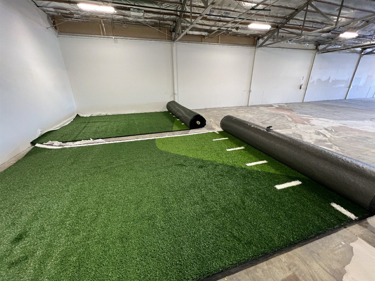 Sport field turf rolls in the warehouse